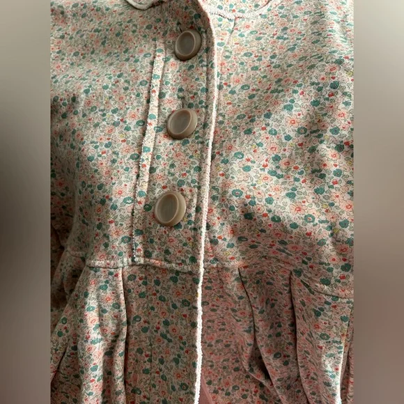 IVY JANE boho style pink long jacket floral chunky buttons pleated waist NWT - Picture 14 of 15